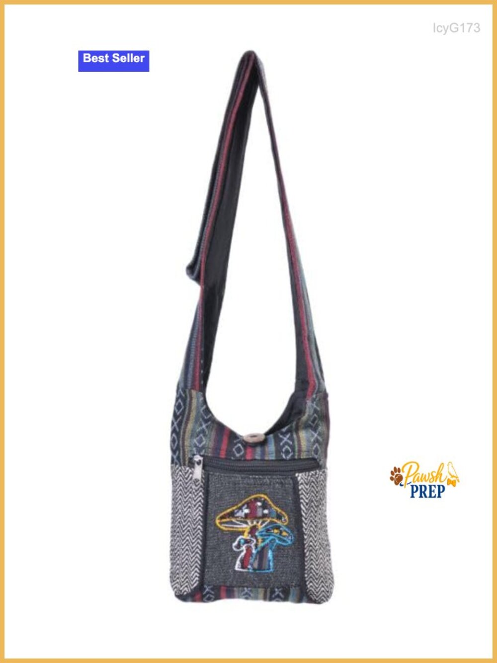 Handmade Cotton Crossbody Bag Boho Hippie Purse with Patches Travel Shoulder Bag